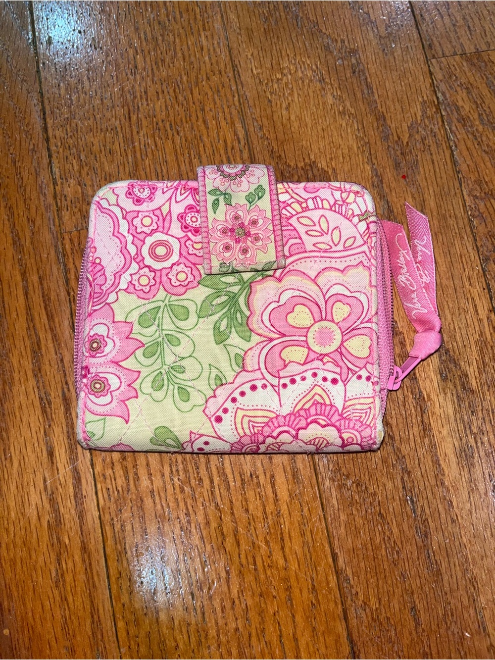 Vintage Vera Bradley PETAL PINK Mini Zip Wallet Y2K Pink Green Floral